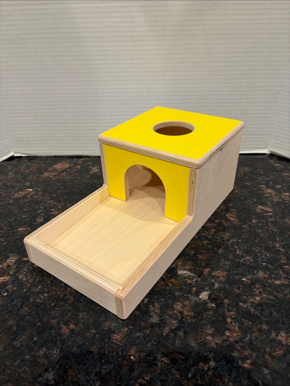Lovevery Wooden Ball Drop Box from "The Inspector" Play Kit.